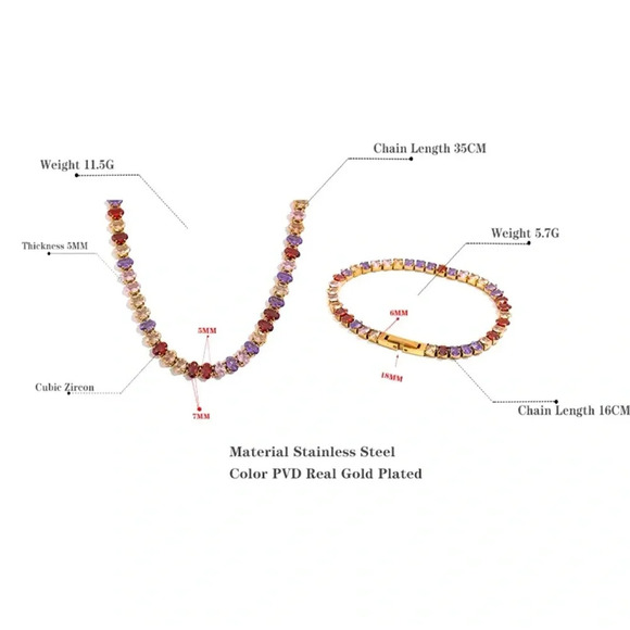 Colorful Zirconia 18K Gold Stainless Steel Waterproof Tennis Bracelet - Picture 7 of 7